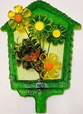 Vintage New Designs Inc 3D Lucite Flowers In Green Birdhouse Wall Hanging 1969 picture
