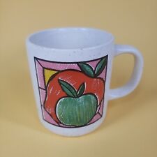 Vintage Speckled Stoneware Coffee Mug Green Apple Design Japan 12oz Tea Cup picture
