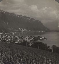 Montreux on lake Leman Switzerland Stereo Travel Stereoview 1908 picture