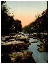 England. Yorkshire. Bolton Woods, the Strid.  Vintage Photochrome by P.Z, Phot picture