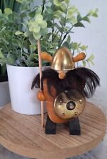 1950-1960s Vintage Swedish danish little viking figurine made of Brass and wood  picture