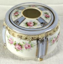 Antique Vtg Handpainted Roses Porcelain Footed Hair Receiver Noritake Nippon  picture