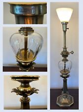 Vintage STIFFEL Brass Torchiere Table Lamp Glass Shade & Ball Regency 38” Tall picture