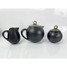 Teapot & Lid Creamer Sugar Bowl Samoa Vert Jars France Black Green picture