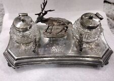 Franch Antique Silver Plated Stag W/double Inkwell ..Armand Frenais..010 Silver picture