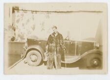 Vintage Photo Dapper Man In Velvet Fur Cape Vintage Convertable Car Cane 1940s picture