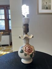 Vintage Victorian Early 1900’s Small Porcelain Rose Floral Lamp Ruffled Accent picture