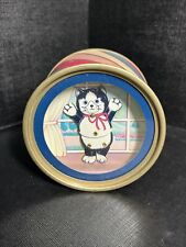 Otagiri Japan Dancing Cat Music Box Multicolor Round Wind Up Works Vintage picture