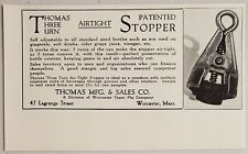 1931 Print Ad Thomas Three Turn Airtight Bottle Stopper Worcester,Massachusetts picture