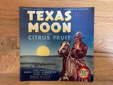 TEXAS MOON Vintage Donna TX Citrus Label Cowboy, Western, Original label picture