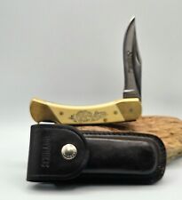 Vintage Schrade Scrimshaw SC507 Bear Paw Folding Lockback Knife sheath 1981 USA picture