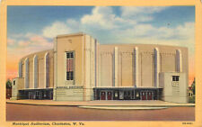 Linen Postcard Municipal Auditorium Charleston WV Art Deco Moderne Architecture picture