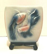 Vintage 1950s MCM ceramic fish planter, pink black grey Royal Copley picture