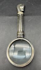 Vintage Silver Plate Magnifying Glass W/Ornate Heavy Horse Handle 6.75