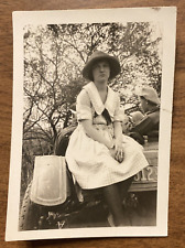 Vintage 1920s Young Lady Girl Woman Checkered Dress on Car Real Photograph P3f19 picture