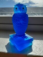 Vintage Westmoreland Glass Company Blue Satin Glass Owl On Books Figurine   picture