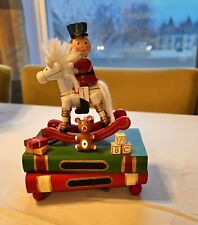 Vtg Wooden Animated Nutcracker On A Rocking Horse And Plays Music Unique picture