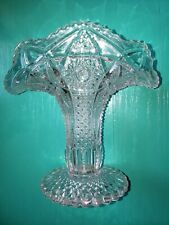 EAPG Pressed Glass Sawtooth Hobstar Thumbprint Fan Shaped Vase 6 3/4
