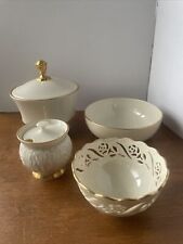 LENOX Ivory w/ 24K Gold Trim and Finial Vintage USA Rose Eternal Bowl Jam Lot 4 picture