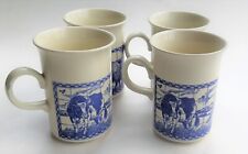 Churchill England Blue & White Farmhouse Coffee Tea Mug Set of 4 Mint Condition picture