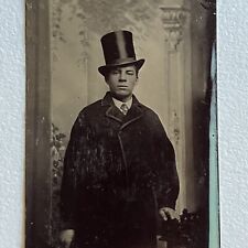 Antique Tintype Photograph Very Handsome Young Man Great Stove Top Hat picture