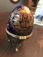 Vintage 1960s Cobalt Blue Egg Trinket Jar picture