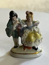 Victorian Lady Man Dresden Lace Place Card Holder Porcelain Figurine VTG Germany picture