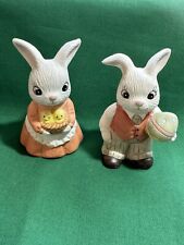 Vintage Easter Bunny Family Ceramic Figures Set Of 2 Adult Parents Homco #1484 picture