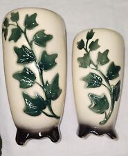 Vintage Ceramic 1950’s Royal Copley Vase Ivory/Green Ivy Vine Set of 2 picture
