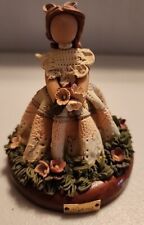 Vintage Gifina Faceless Girl Figurine Pink Flower Dress wooden Base Polymer clay picture
