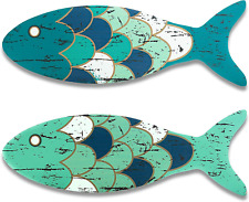 Wooden Fish Wall Decor 2 Pcs Nautical Wall Decor Teal  picture