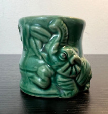 Vintage Green Lucky Elephant Ceramic Small Round Planter picture
