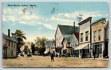 Lisbon Maine~Main Street~FE Jordon Grocery Store~Meats~Barber Shop Pole~c1910 picture