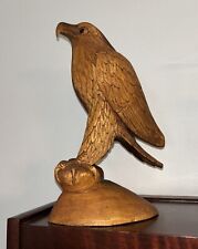 HANDMADE Large Dark Brown Hawk/Eagle/Bird Carved Wood Figurine 12” Tall picture