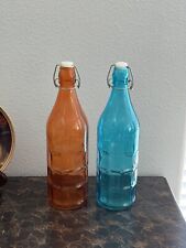 Set of 2 Vintage Glass Textured Vase Bottles picture