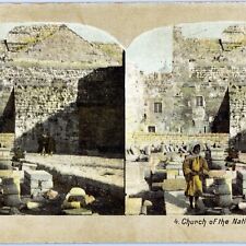 c1900s Bethlehem, Palestine Church of the Nativity Stereoview Arab Children V35 picture
