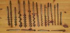 Mixed Lot of 16 Auger Wood Drill Bits 4 Odd Bits in a Vintage Tool Roll picture