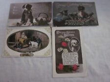 Lot of 4 Antique vintage cute puppy dog Birthday Greetings Postcards picture