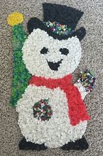 Vintage Snowman Waving w/Tree  Melted Plastic Popcorn Christmas Decoration  picture