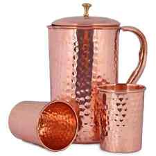 Handcrafted Jug Pitcher with 2 Glass Drinkware 100% Pure Copper Hammered Health picture