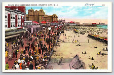 Vintage Postcard NJ Atlantic City Boardwalk Beach Scene Large Crowds ~6810 picture