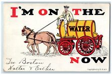 1905 Water Wagon Drinking Alcohol I'm On The Water Boston MA Antique Postcard picture