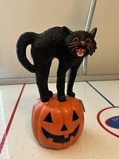 At Home - Black Cat on Pumpkin Blow Mold Vintage 80’s Style Halloween Decor New picture