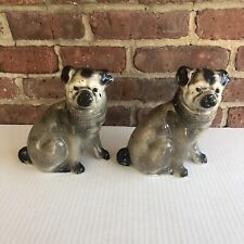 A PAIR (2) VICTORIAN STAFFORDSHIRE GRAY/BLACK PUG DOGS STATUE FIGURINE ENGLAND picture