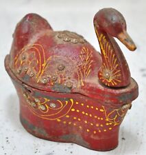 Antique Wooden Bird Shaped Kum Kum Powder Tika Box Original Hand Carved Painted picture