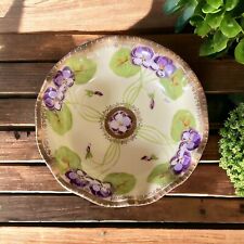 Antique Hand Painted Bowl Volkstedt-Rudolstadt Beyer & Bock Purple Flowers 5.5” picture
