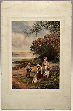Mother & Children With Baskets on A Summer Outing Vintage Embossed Postcard picture