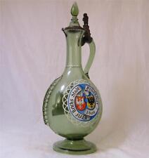 Antique Green Glass Bohemian Beer Stein Enameled Frankfurt by A.Egermann c.1880s picture