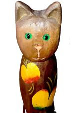 Vintage hand-painted 14 inch carved wood Philippines cat￼ Figurine￼ picture