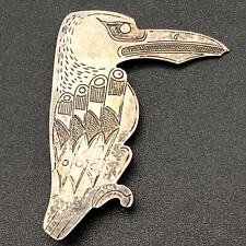 Vintage Northwest Coast Raven Bird Silver Pin Brooch picture